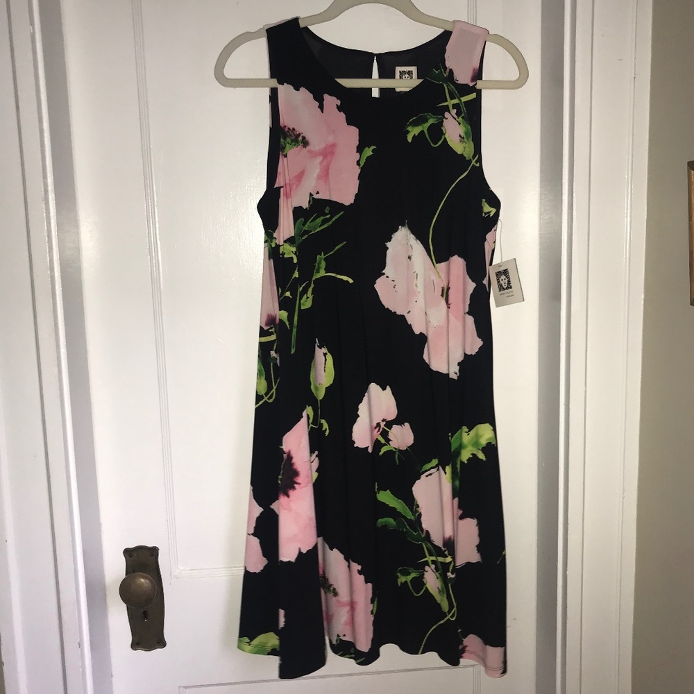 Anne Klein A-line pink and black floral dress (nwt)